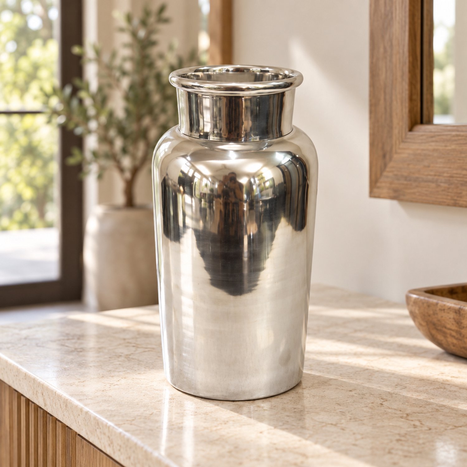 Hoppa! Flesvaas met brede hals - Chroom - 20 x 20 x 38 cm (B x D x H)