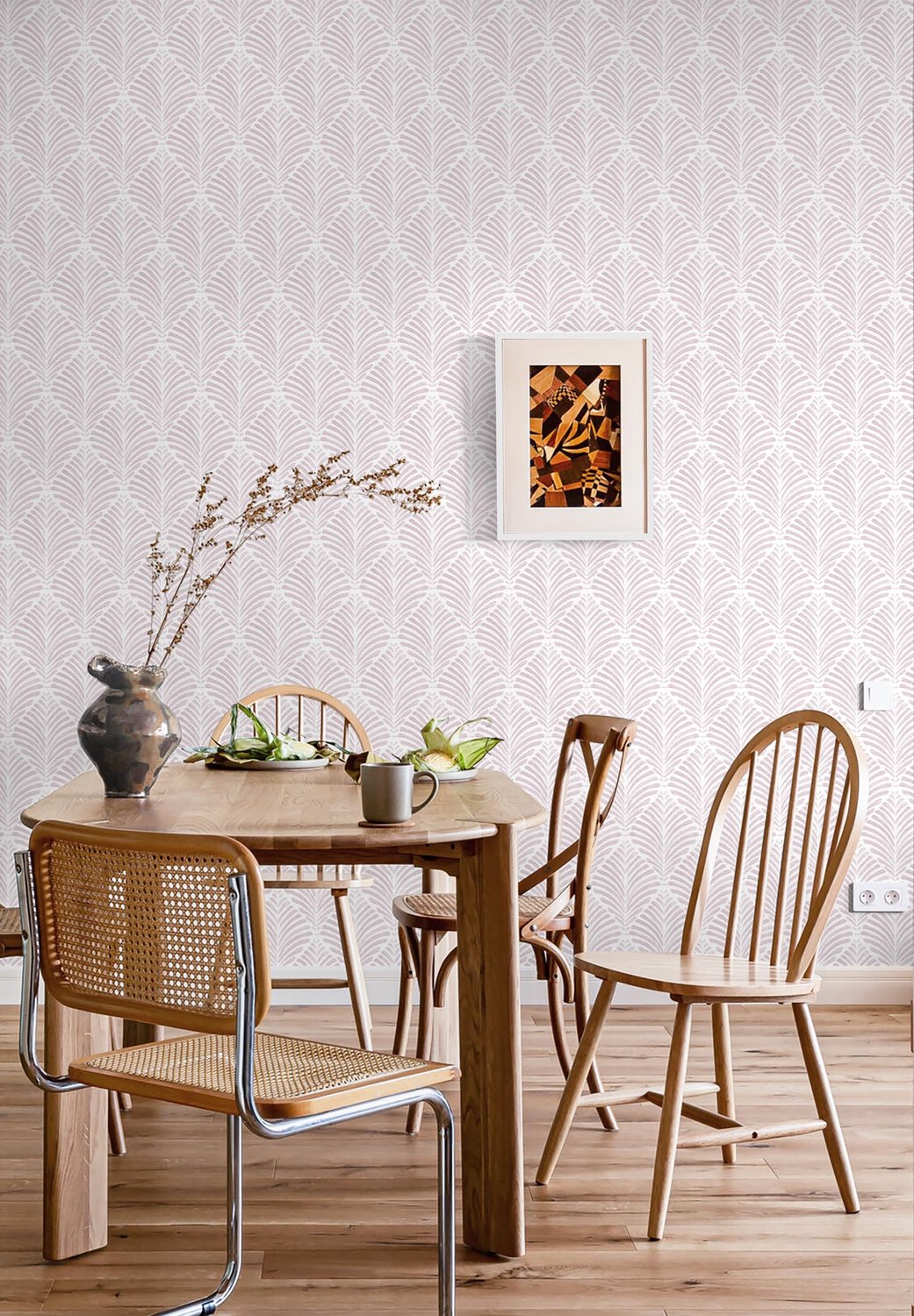 Zelfklevend behang 44 x 300 cm - roze geometrisch - modern boho - waterdicht en afneembaar - Vemera