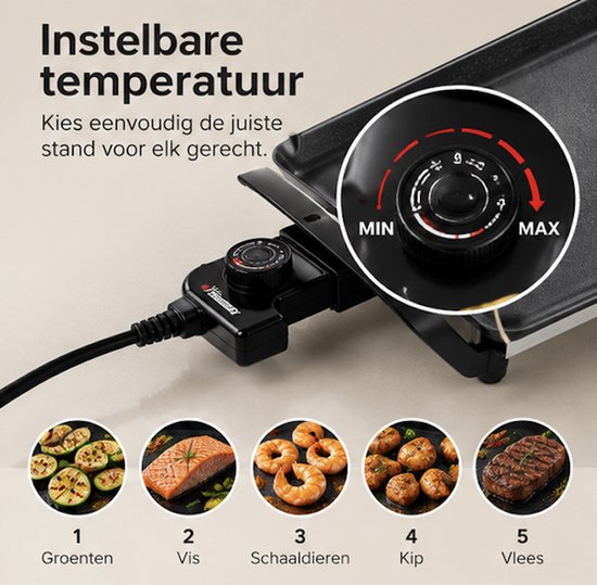 Tristar Tafelgrill XL - Tafelgrill - 5 standen - 10 Personen - 2000 Watt - 94 x 23 cm - Zwart — afbeelding 4