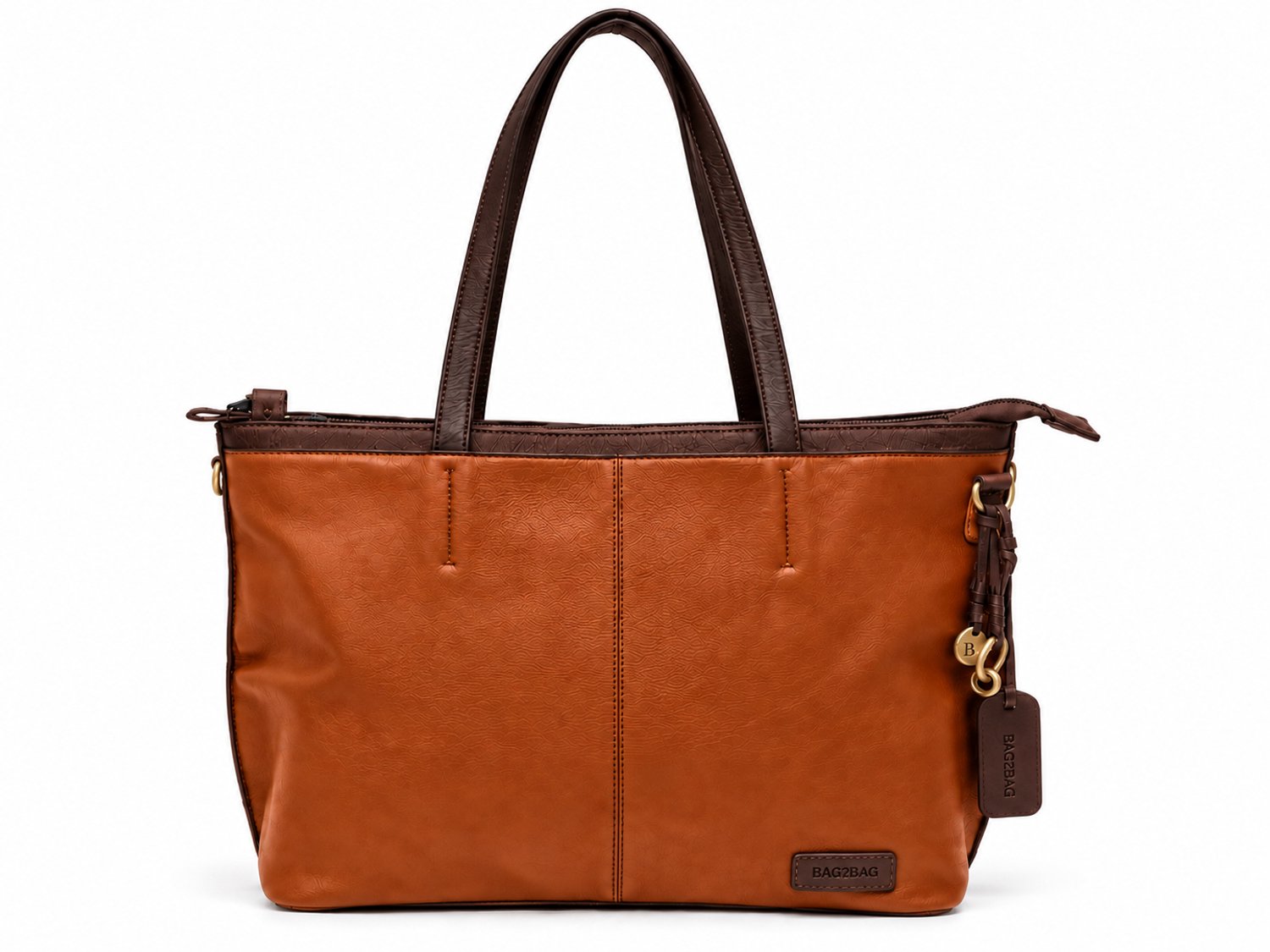 Bag2Bag Stoere Ruime Leren Werktas Dames met Plek voor Laptop Tiksi Cognac met Donkerbruin