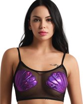 Transparante Top met paarse Schelpen - BH - Topje - Zwart Doorschijnend - Crop Top - Festival - Lingerie - Zeemeermin