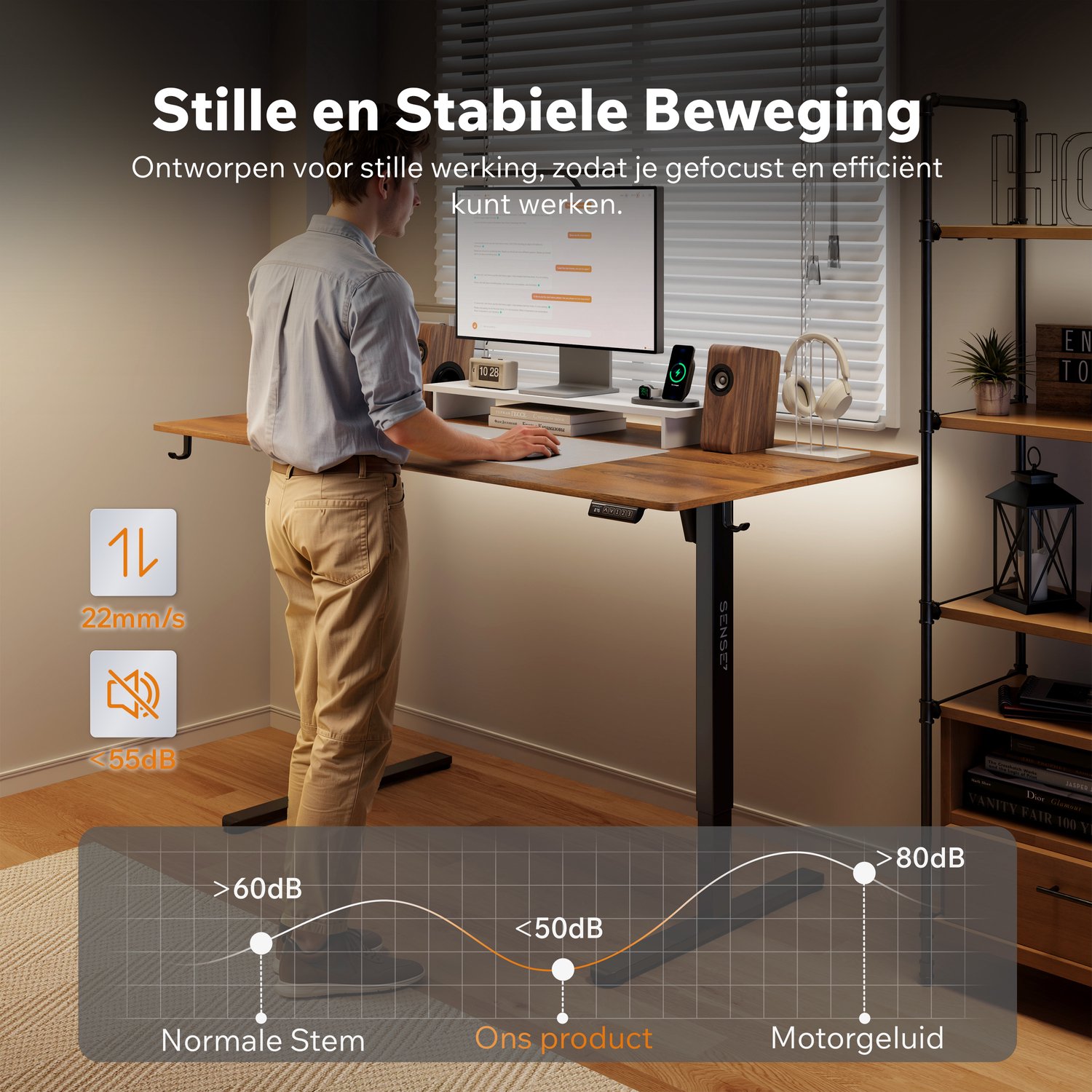 SENSE7 NOJO LIGHT - Elektrisch Verstelbaar Bureau - 160x80 cm - Geheugenfunctie - Zit Sta Bureau - Computertafel - Donkerbruin thumbnail 5