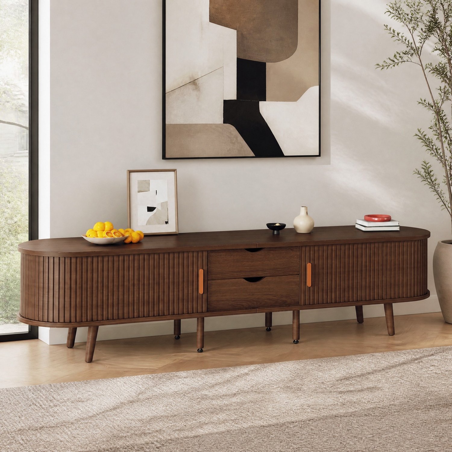CHICFURN TV-meubel 170 cm - Opbergruimte - 2 lades en 2 schuifdeuren - Woonkamer - MDF - Walnoot