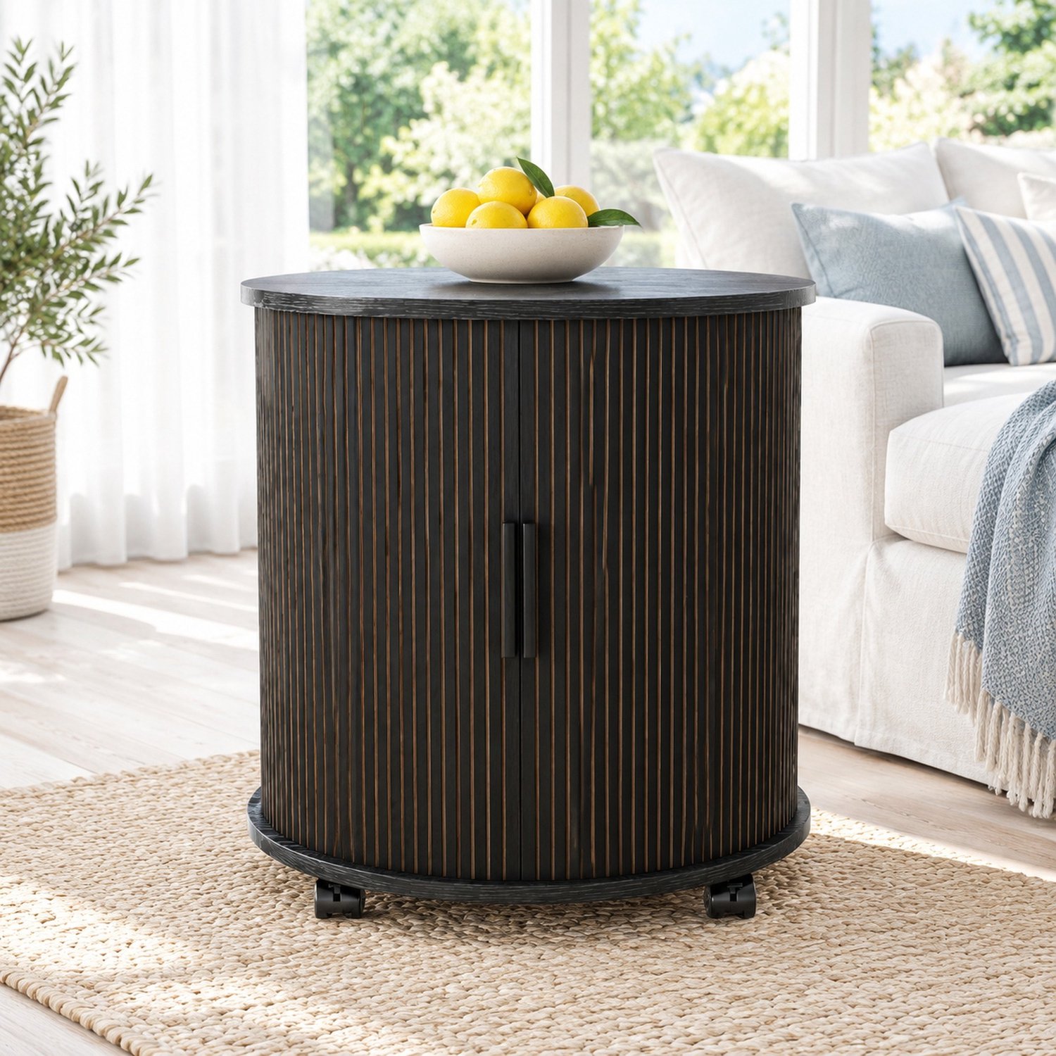 CHICFURN Nachtkastje - Laadstation - Schuifdeur - Cilindervorm - Zwart