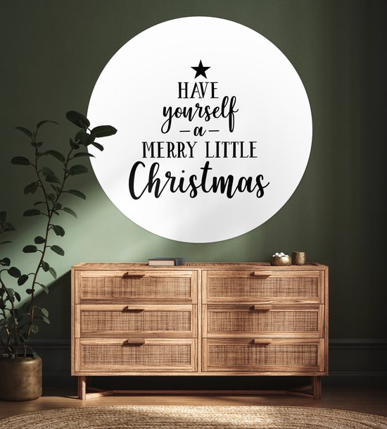 Citation de Noël Ayez un joyeux petit Noël avec un fond blanc Sticker papier peint cercle mural - ⌀ 120 cm - peinture ronde - cercle papier peint - cercle mural - cercle vivant - autocollant & découpe ronde