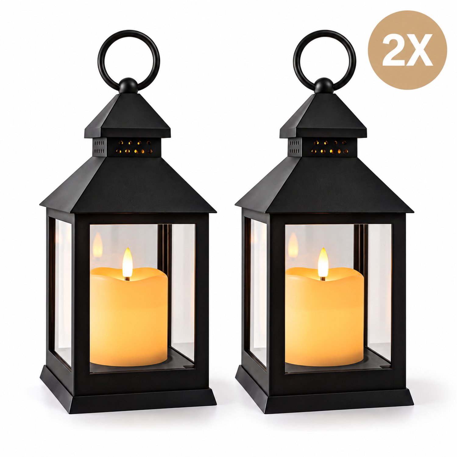 2x PD® Windlicht - Lantaarn - met LED kaars - Lantaarn binnen en buiten - 2 stuks