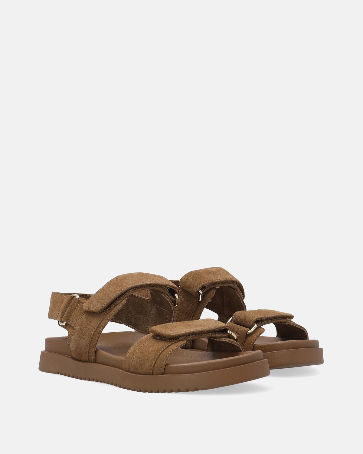 Beige Dames Sandalen - Suède Runderleer - Klittenbandsluiting - Maat 38