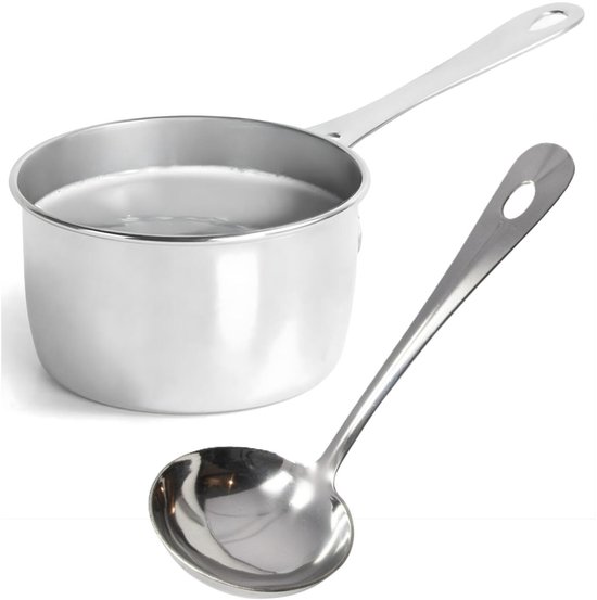 Mini steelpan en Sauslepel - D9 cm - 350 ml - RVS - sauspan/juspan - pannen - alle warmtebronnen