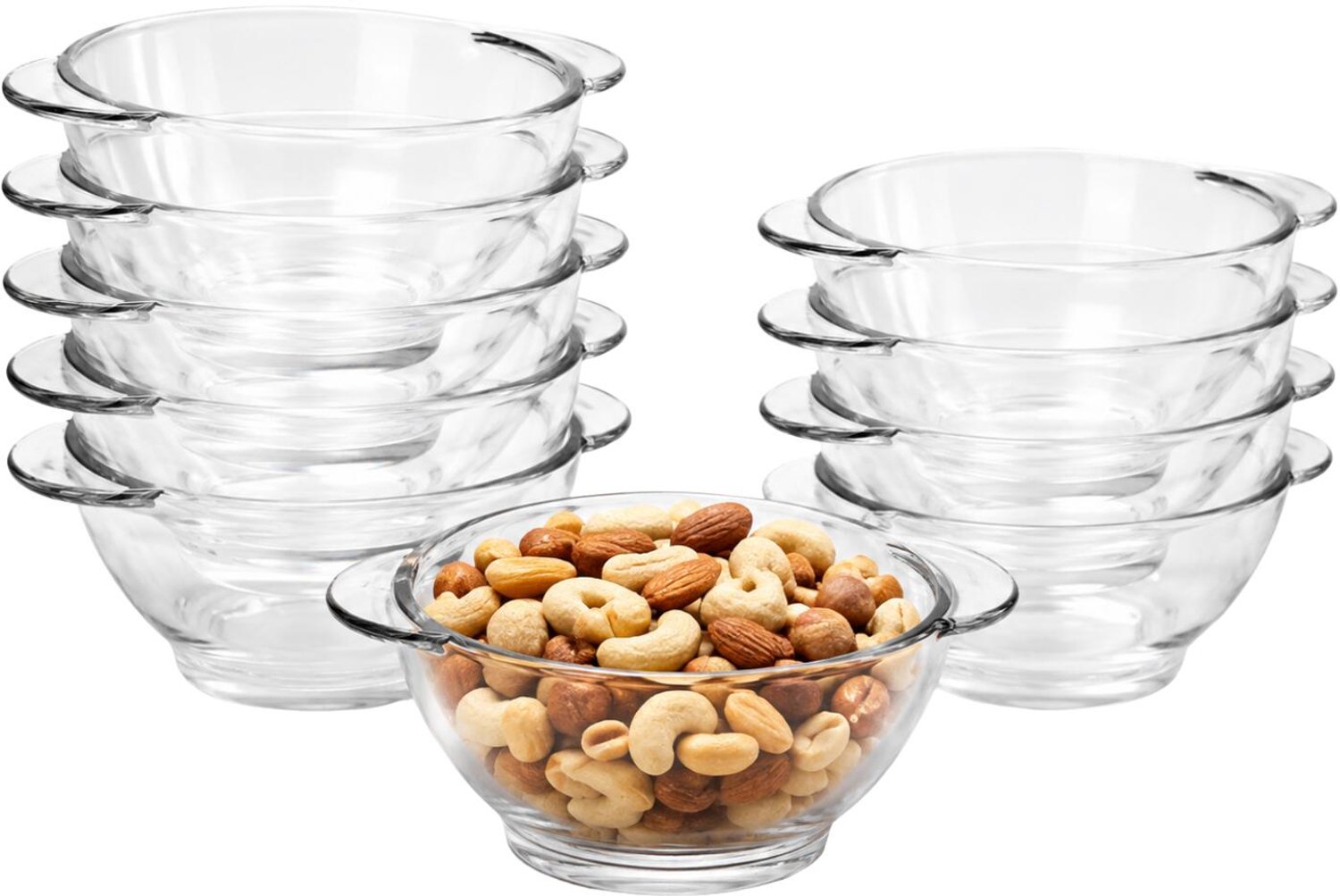 Vivalto Chips / serveerschaaltjes - 12x stuks - 13 x 6.5 cm - glas - 435 ml - kommetjes / schaaltjes - stapelbaar