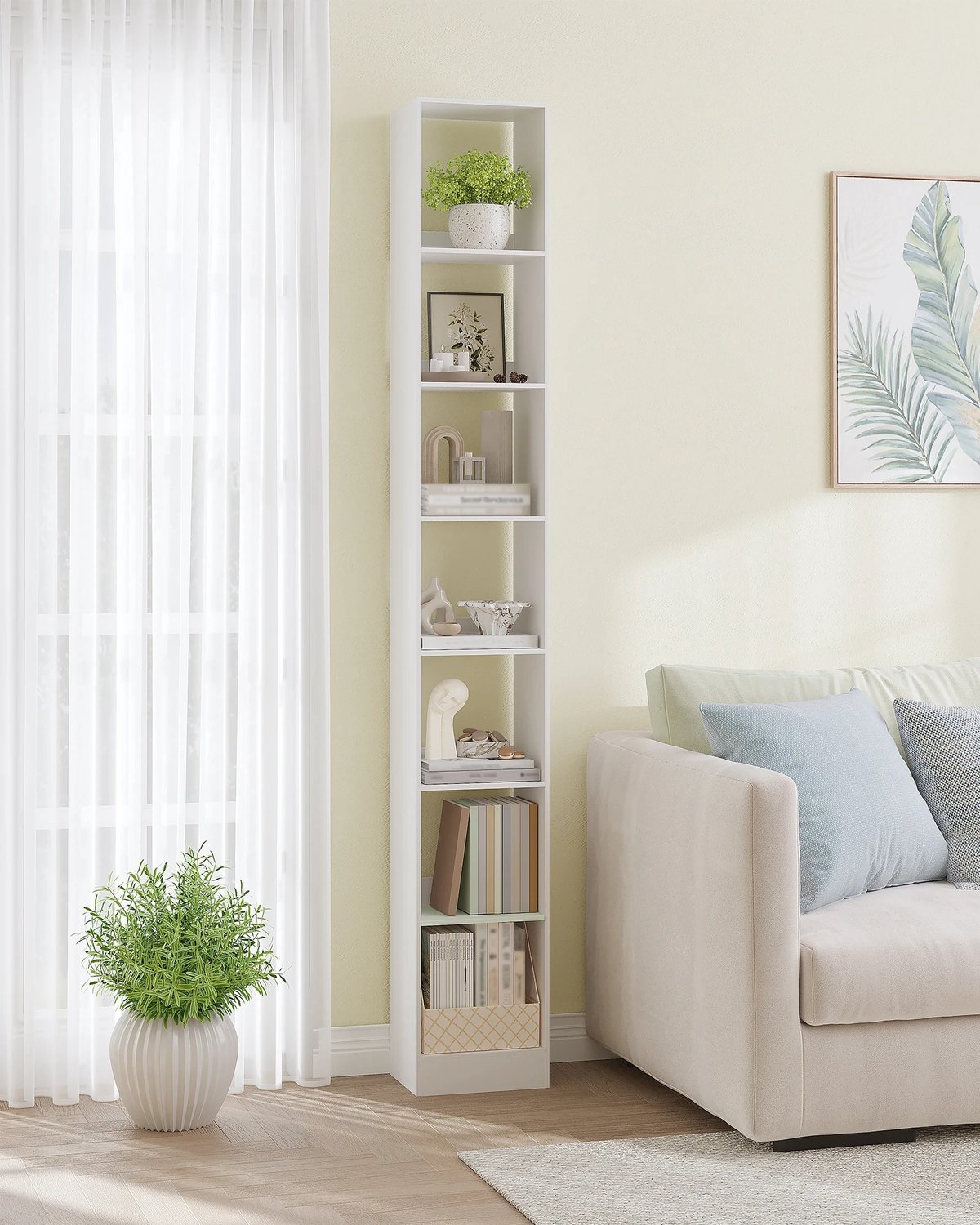 Prime Home - Boekenkast - Vitrine kast - Opbergplanken - 7 laags - Kubusvormige planken - Hout - 30 x 24 x 214cm - Wit