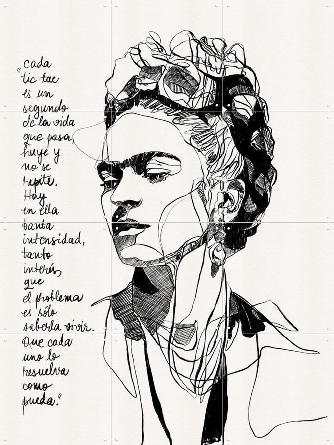 IXXI Frida - Inspirational Quote, CATS AND DOTZ & Various - 60 x 80 cm - Grote wanddecoratie en posters - Tekeningen, Line art, Slaapkamer Zwart / Wit