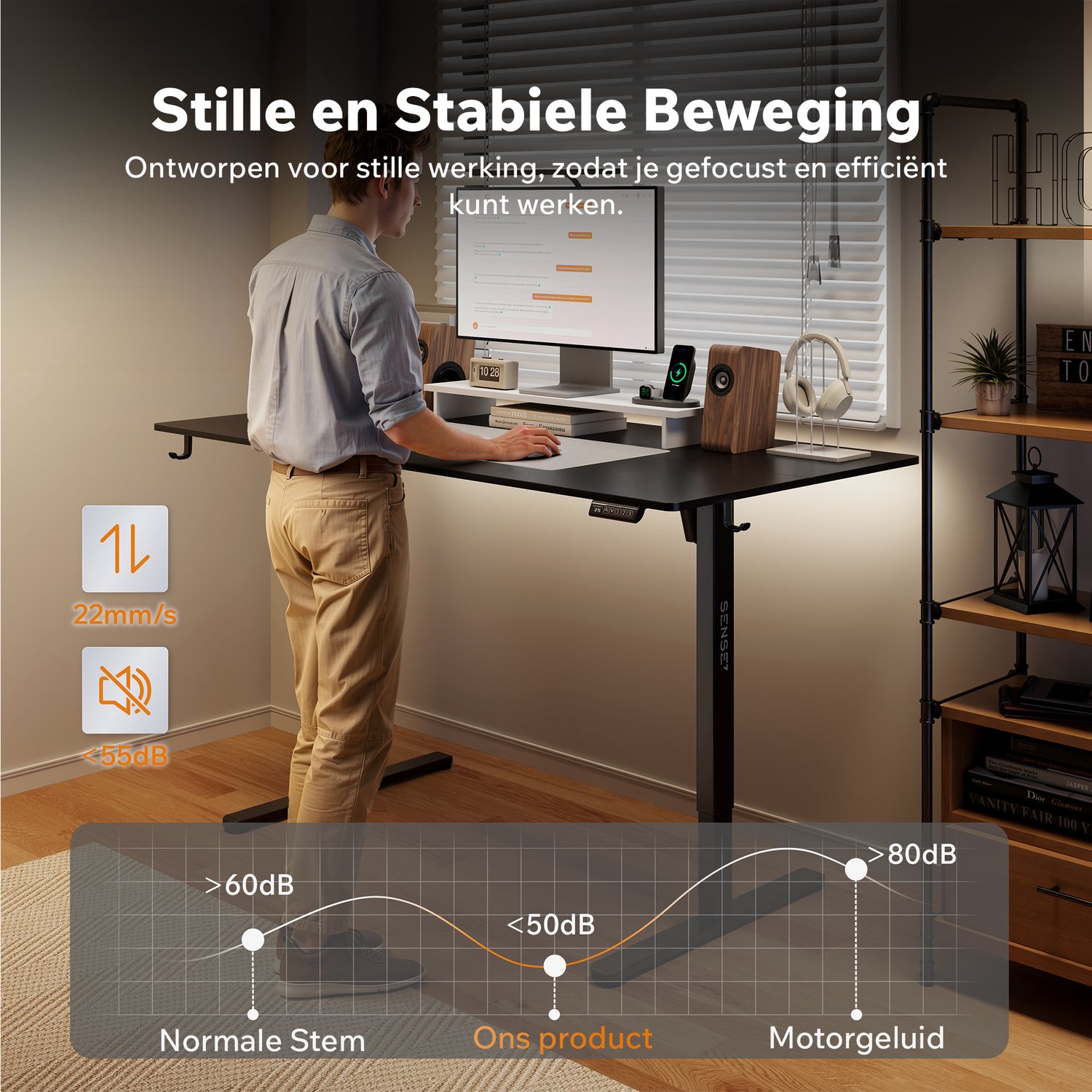 SENSE7 NOJO LIGHT - Elektrisch Verstelbaar Bureau - 160x80 cm - Geheugenfunctie - Zit Sta Bureau - Computertafel - Zwart thumbnail 3