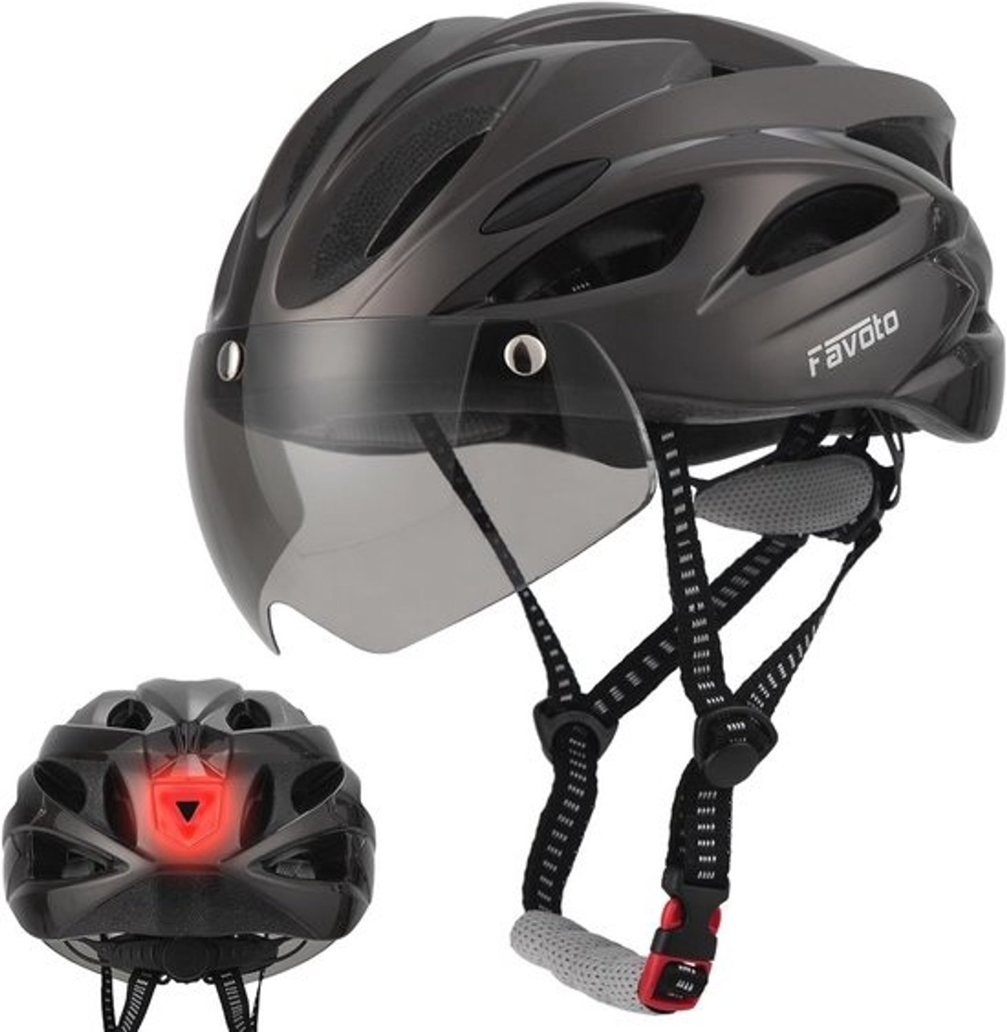 Fietshelm voor volwassenen - met vizier en achterlicht - instelbare maat, 57-61 cm