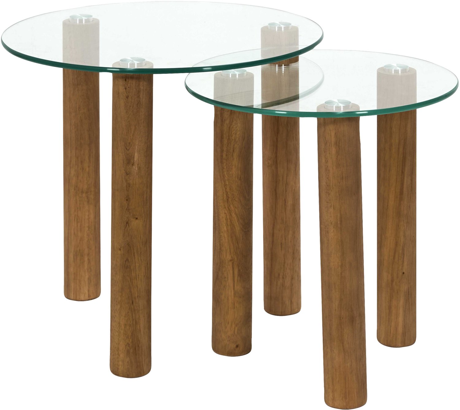 MISOU Bijzettafels - Set van 2 Koffietafeltjes - Rond - Glas - Hout - Bruin - CLARA
