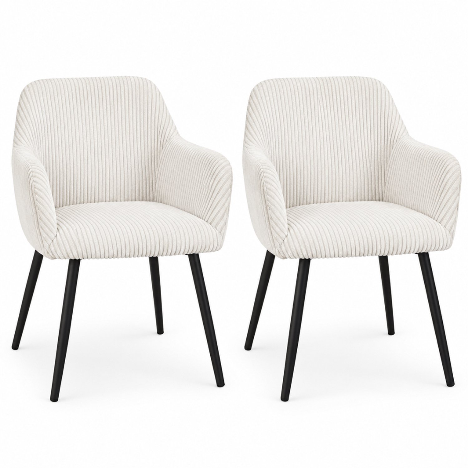 MISOU Stoelen - Set van 2 Dinerstoelen - Eetkamerstoelen Met Armleuning - Ribstof - Wit - SCOTT