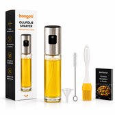 BooGoo® Olijfolie Sprayer – Premium RVS & Glas – Navulbare Olieverstuiver – Olie Spray voor Airfryer, BBQ & Bakken – Oliefles – Inclusief Trechter, Borstel & Recepten E-book