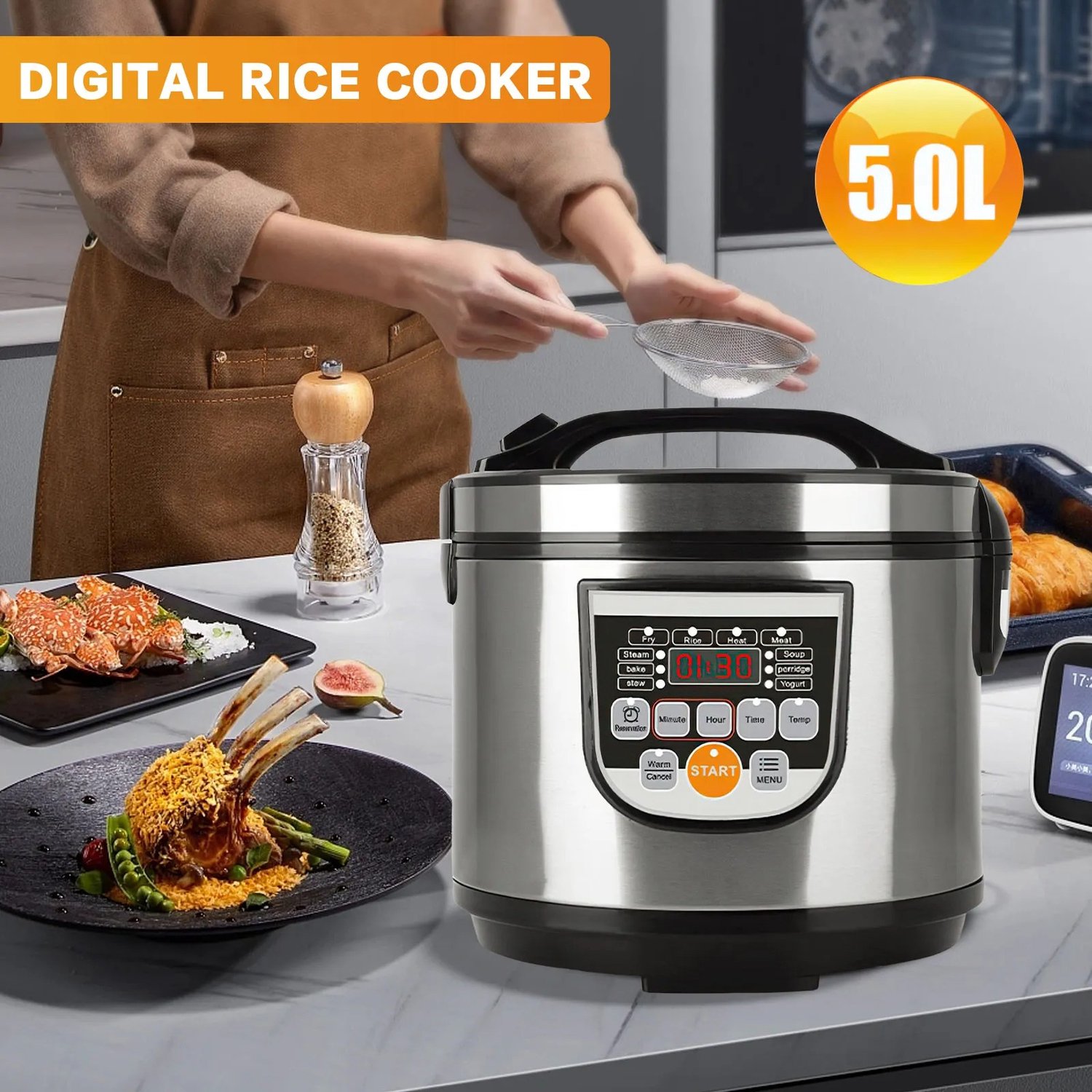 Zerova Snelkookpan - Digitale Multicooker - Pressure Cooker - Rijstkoker -Binnenpot - Warmhoudfunctie - LED Display - Zilver – foto 7