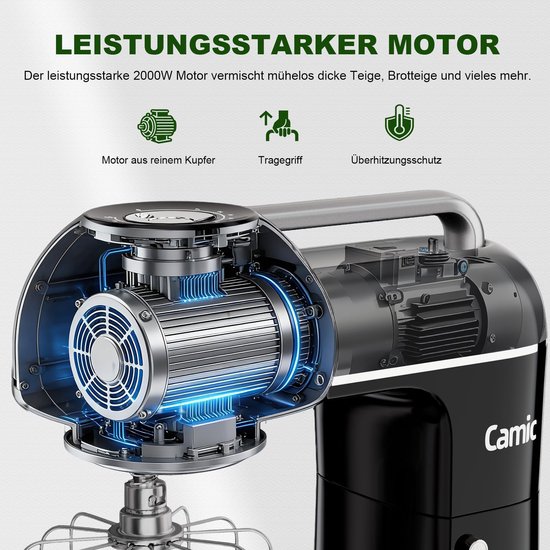 Keukenmachine 2000 W - 7 Liter Mengkom - Kunststof - Zwart - Keukenmixer - Voor Brood En Taart — afbeelding 2