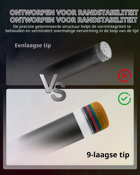 Biljart Tip 11mm-S - Regenboog - 9 Lagen Varkenshuid - Verhoogt speelprecisie - Vemera — afbeelding 3