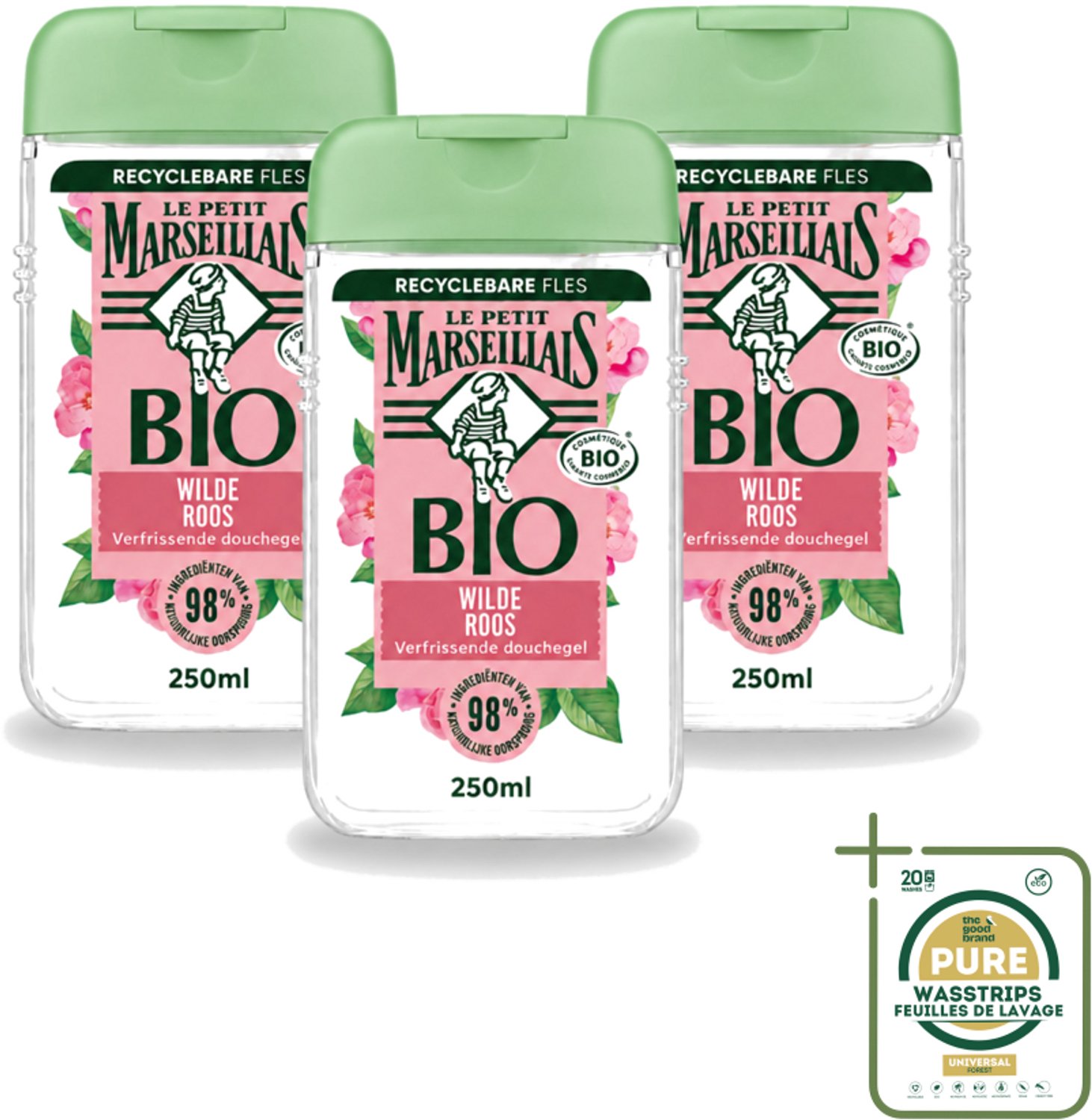 3 x Le Petit Marseillais – Douchegel – Bio Wilde Roos – Verfrissend – 250 ml - Wasstrips - Douchegel - Bio Rozenbottel - Frisse Douchegel - Natuurlijke Douchegel - Bio Douchegel