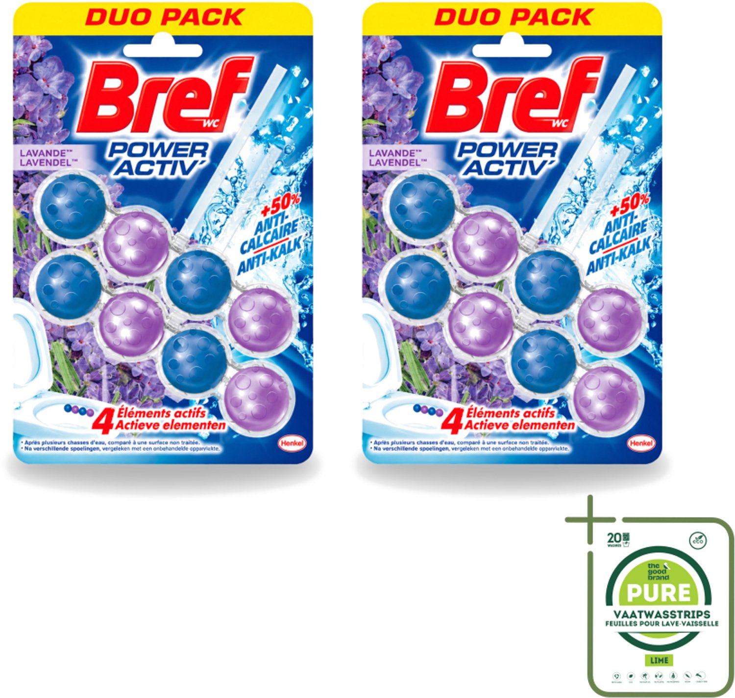 2 x Bref - Toiletblok - Lavender - Grootverpakking - Vaatwasstrips - Toiletblok Lavender - Reiniging Toilet - Frisse Geur Toilet - Kalkaanslag Voorkomen - Paars Water Toilet