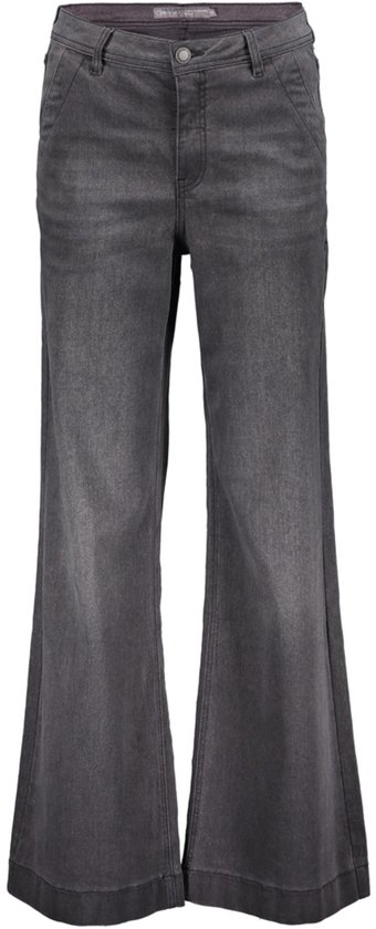 Grijze jeans met wijde pijpen, met een knoopsluiting en zijzakken.