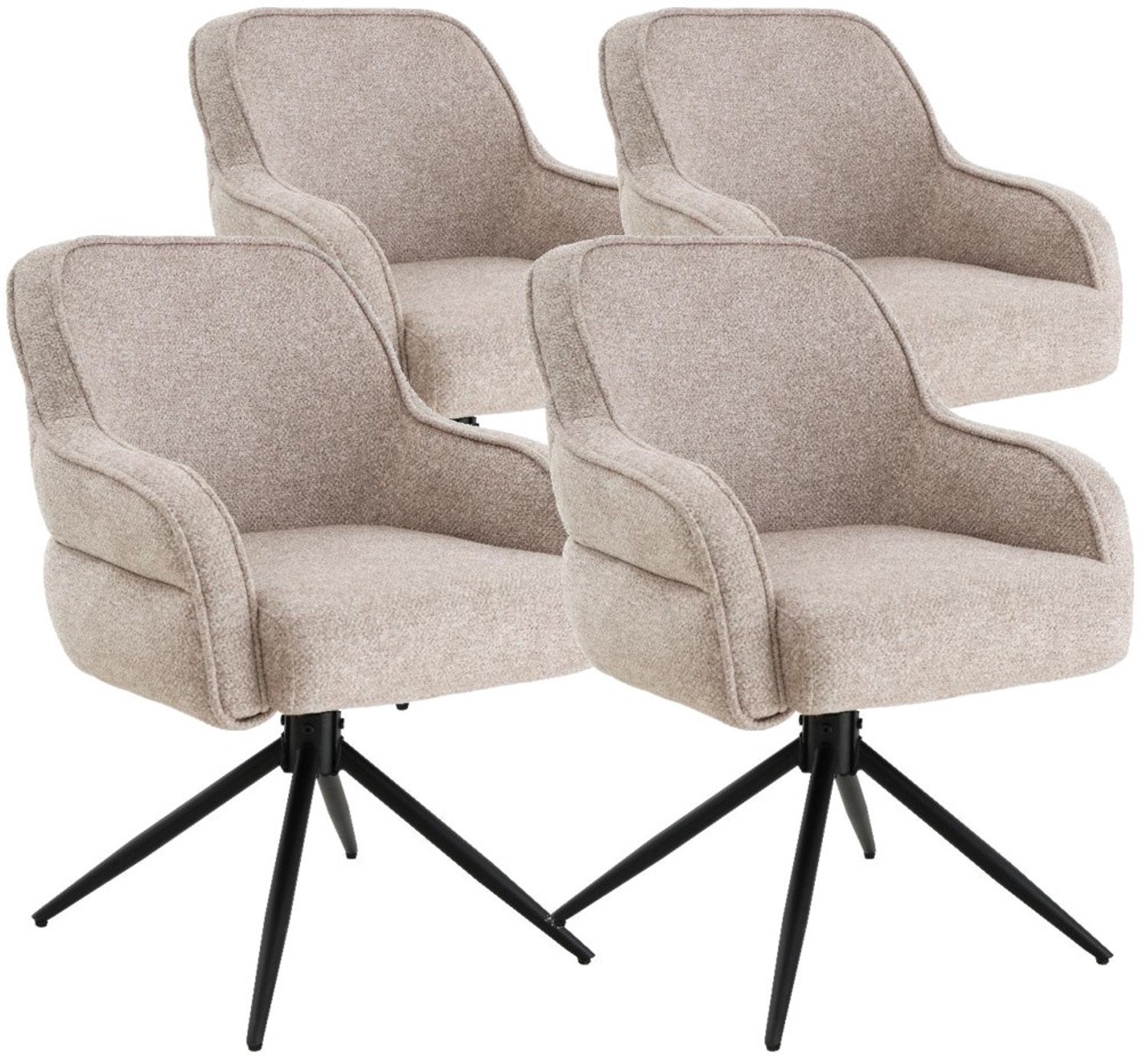 DS4U - - Loisa armstoel met terugdraaifunctie - Set van 4 - Champagne - Stof
