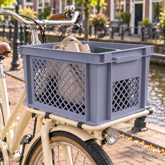 Dutch Standard Fietskrat – 40 x 30 x 22 cm – 26 Liter – Kunststof – Voor Transportrek – Grijs — afbeelding 3