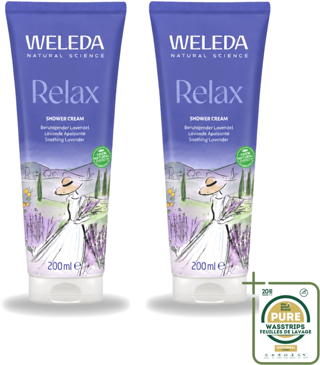 2 x WELEDA - Douchecrème Aroma Shower Relax - 200 ml - Wasstrips - Douchecrème - Ontspanning - Natuurlijke Geur - Aromatherapie - Huid Verzorging