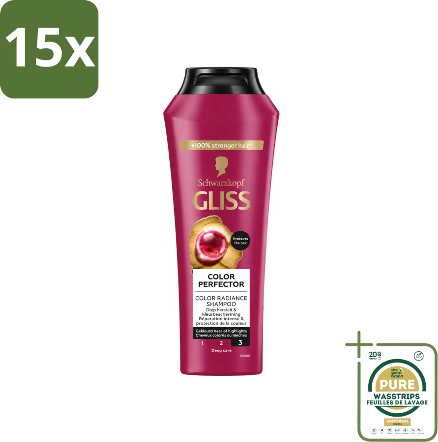 15 x Gliss - Shampoo - Color Protect & Shine - Voor Langdurige Kleurbehoud - 250 ml - Wasstrips - Kleurbehoud Haar - Glans Haar - Haar Bescherming - Kleurvervanging - Haar Verzorging