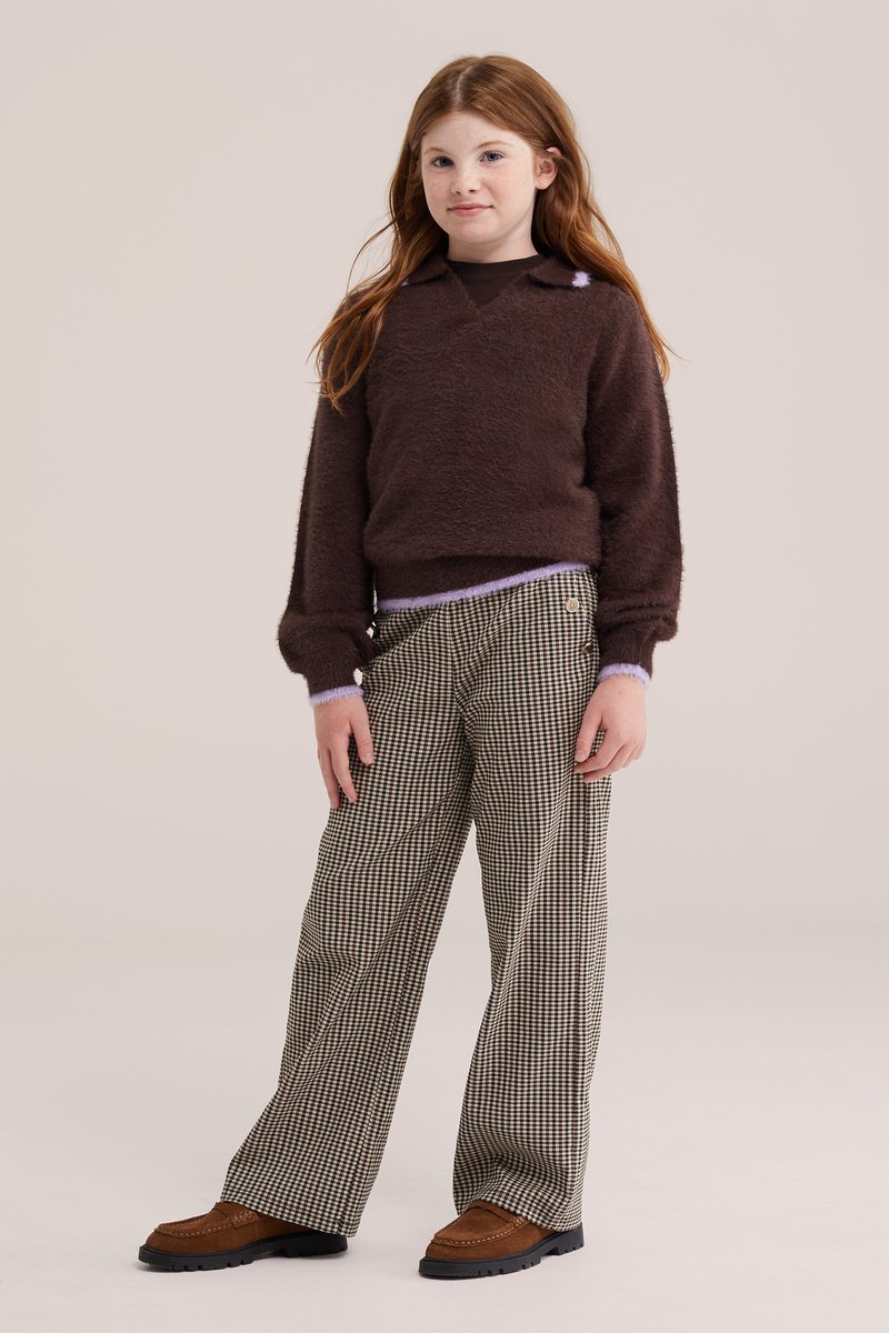 WE Fashion Meisjes fijngebreide polo met contrast en structuur