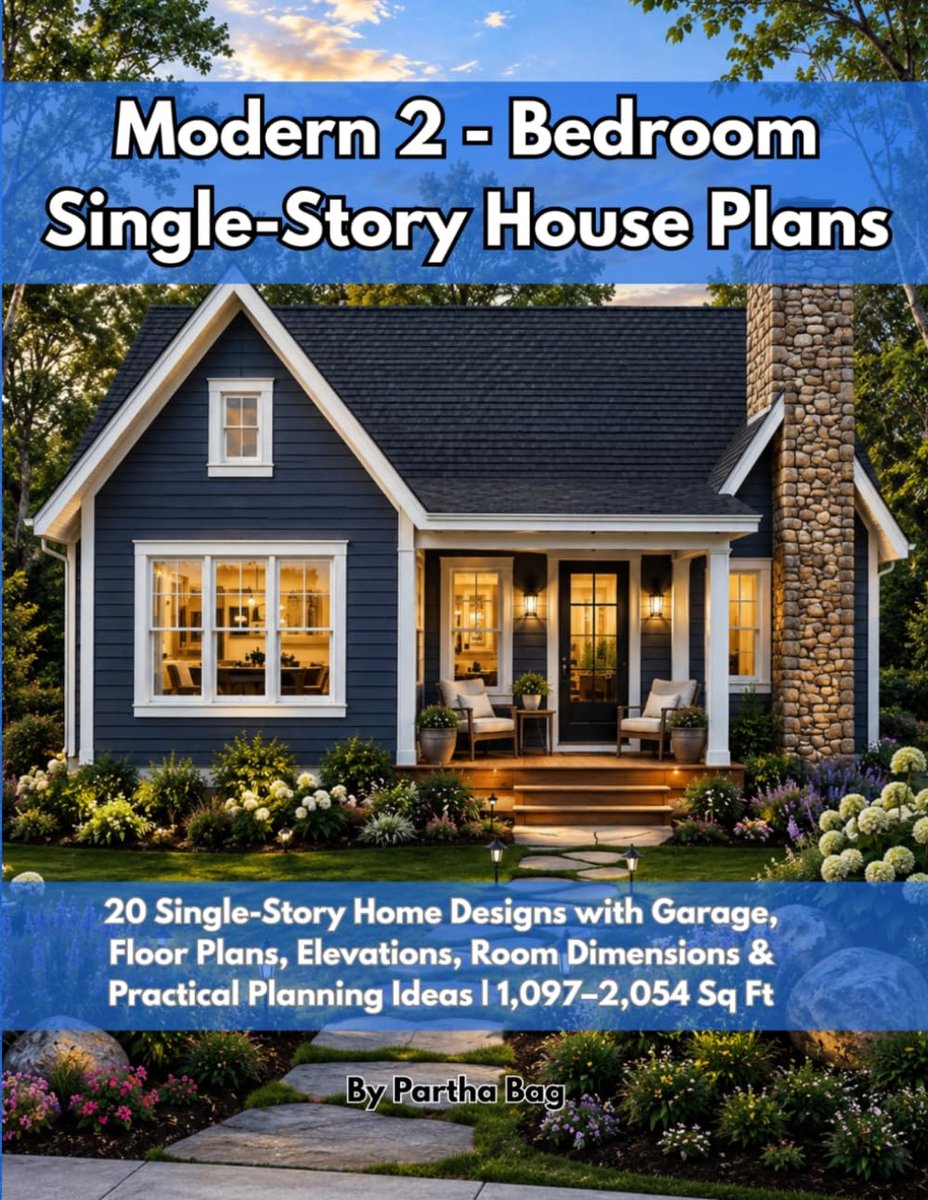 Modern 2 - Bedroom Single-Story House Plans: 20 Single-Story Home Designs with Garage, Floor Plans, Elevations, Room - ShopVlot