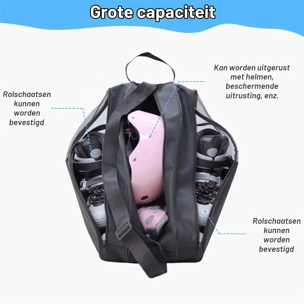 Drie-laagse Skating Tas voor Volwassenen, Praktische Tas voor Roller- en IJs Schaatsen, Ruime Opbergruimte en Duurzaam Ontwerp