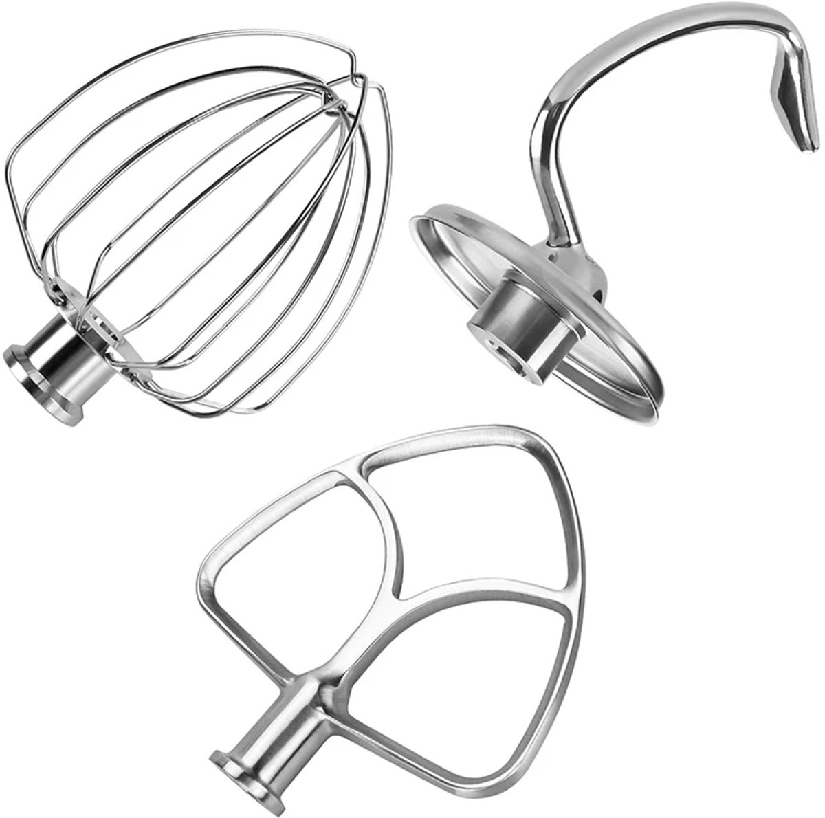 ZENC® Accessoireset geschikt voor KitchenAid 4.3, 4.7/4.8L Tilt-Head Stand Mixers Artisan & Classic Series - 3-Delig - RVS - 6-Draads Garde, Platte Mixer en Deeghaak