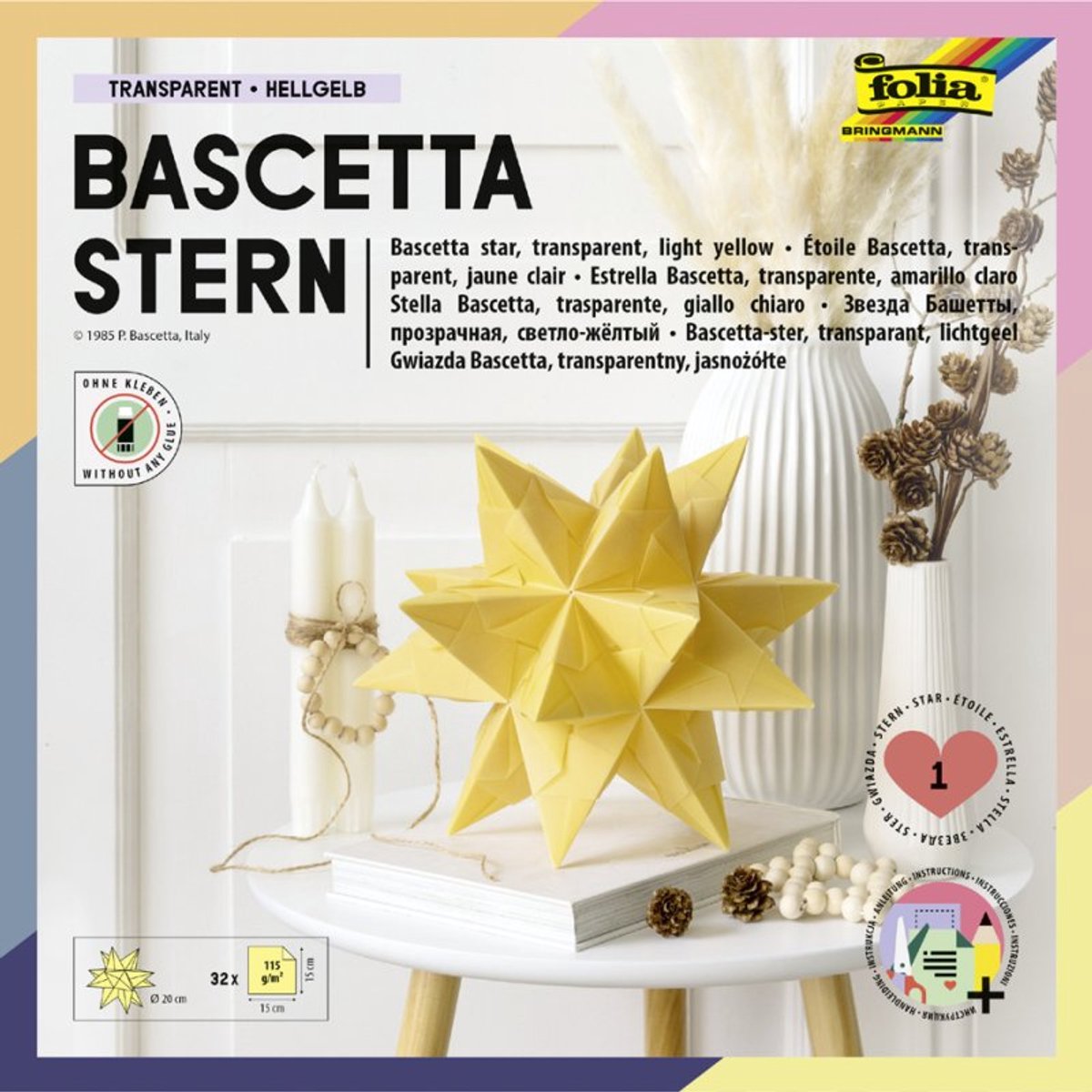folia vouwblaadjes Bascetta-ster, 150×150 mm, transparant, 32 vel