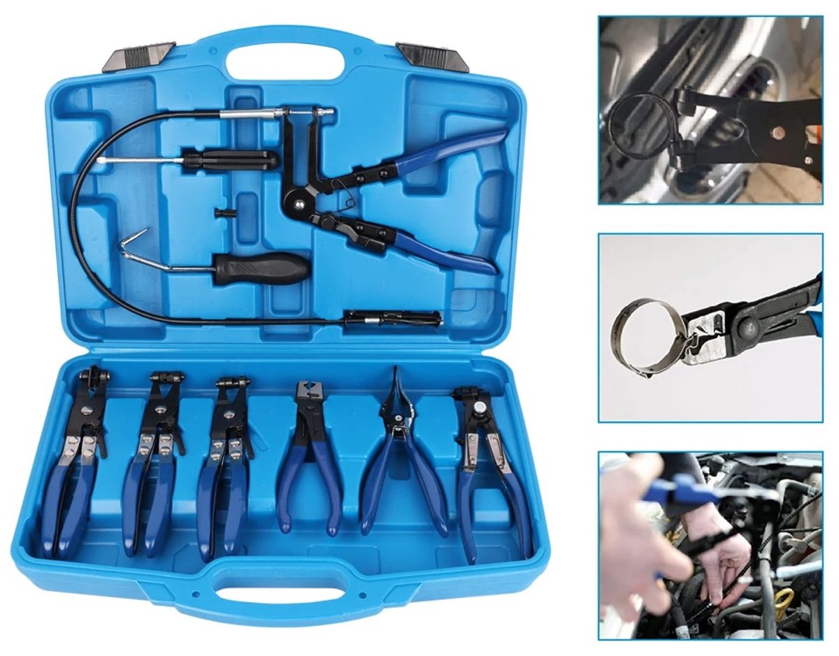 Nyoz 9-delige slangklem tangenset - Auto gereedschap - Lange reikwijdte - Flexibele kabeltang - Slangklemtangen - Opbergkoffer