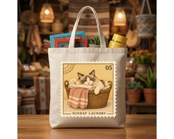 Tote Bag Sunday Laundry - Cute Cats - Vintage Kat - Kattenliefhebber - Grappig - Retro - Cadeau
