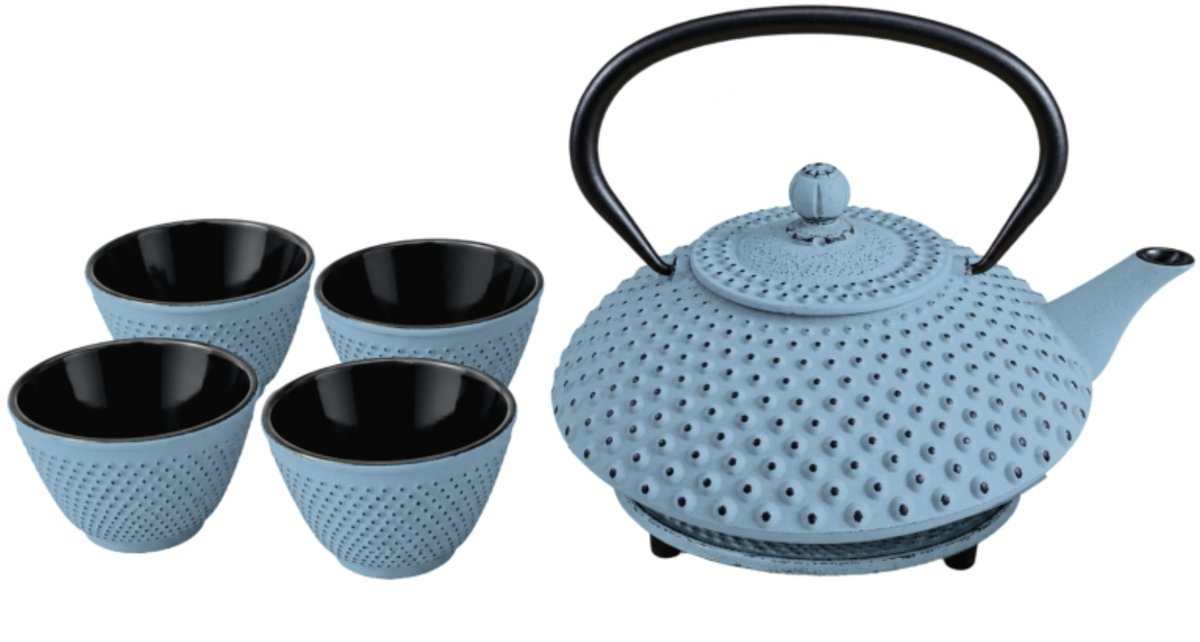 Gietijzeren theepot met zeef, kopjes en onderzetter TSUKO, 1,25 l