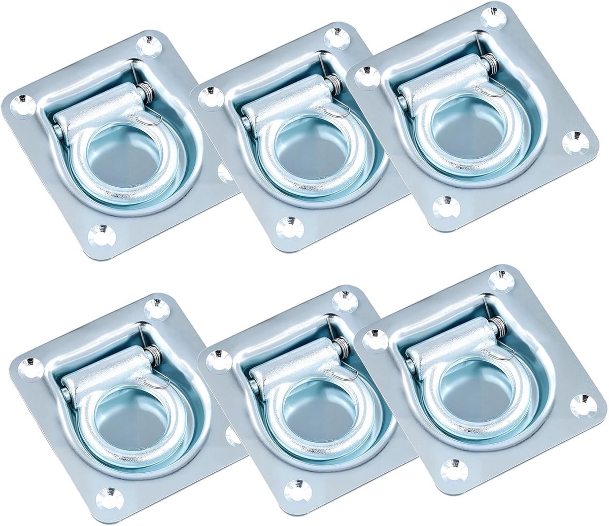 Set van 6 lashing eyelets met tegenplaat, verzinkte stalen lashingringen en haken voor aanhangwagens, ideaal voor bevestiging en transport