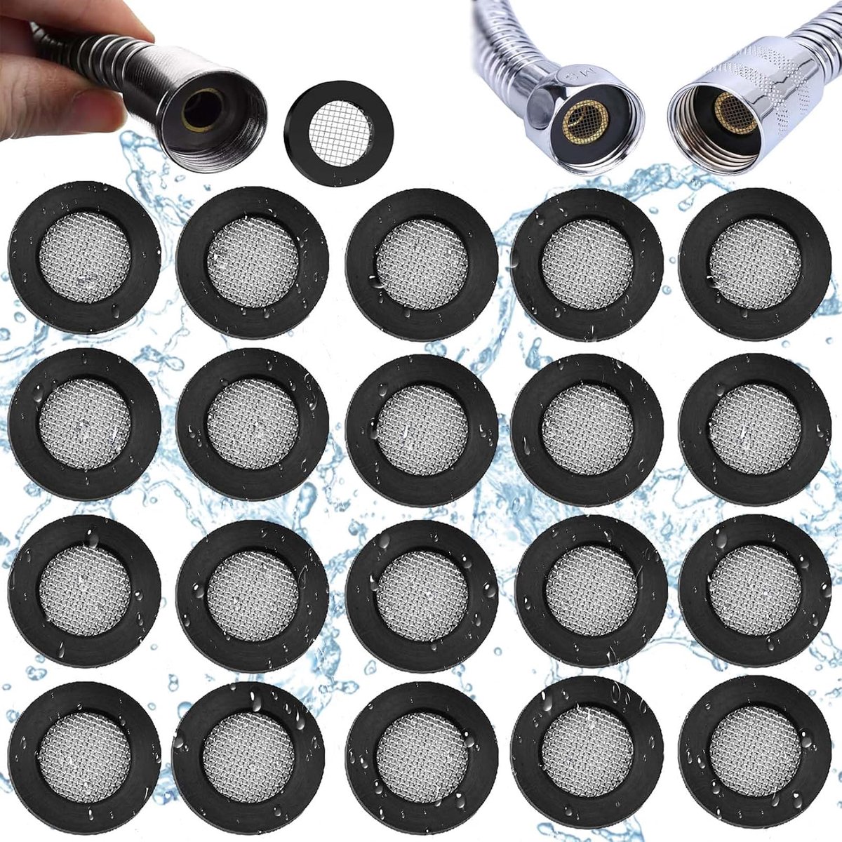 20 stuks ronde roestvrijstalen pakking, rubberen ring, roestvrijstalen filterzeef pakking, rubberen O-ring filter, zeef, badkamer, douche, afdichtingsring