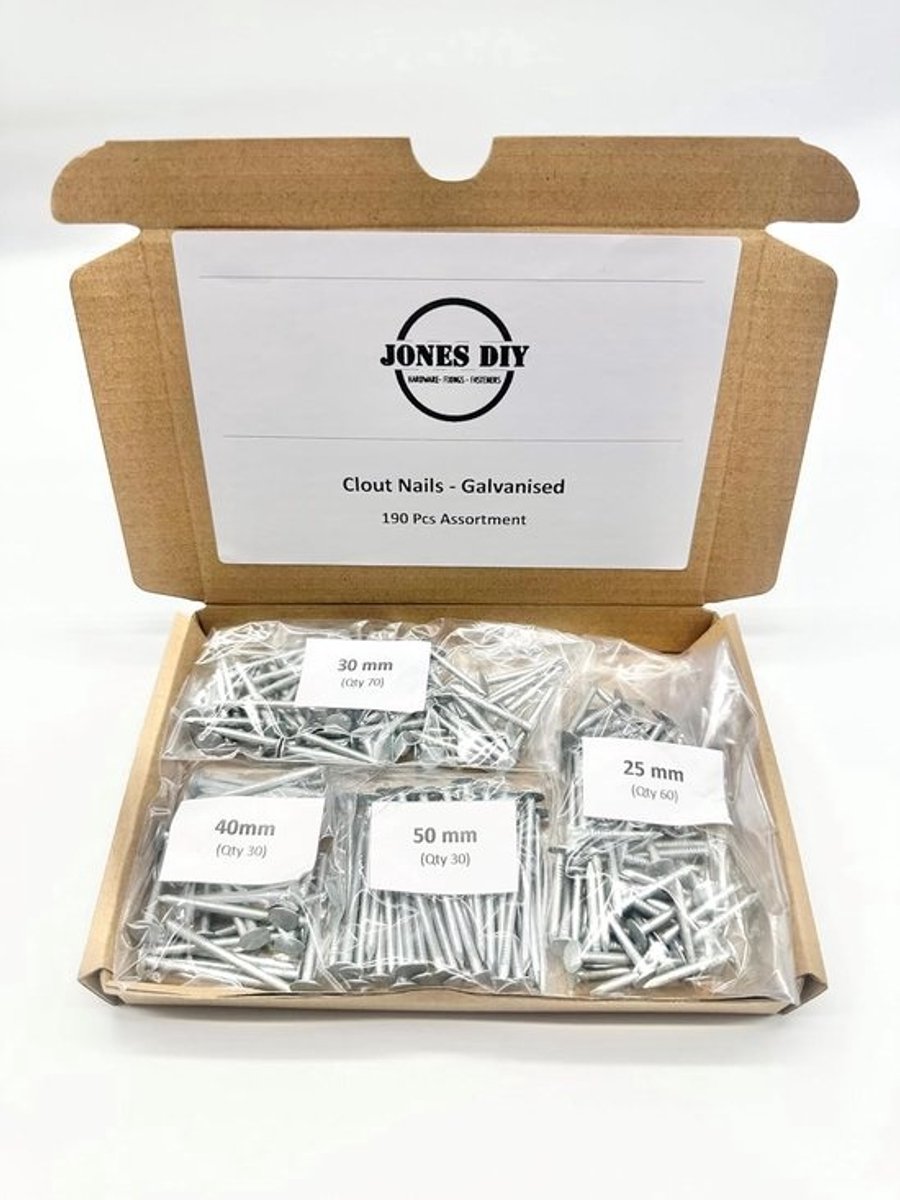Gegalvaniseerde nagels - Assortiment cloutnagels - Voor dakbedekking bevestigen - Inclusief 190 stuks - 25 30 40 50 mm - Zilver