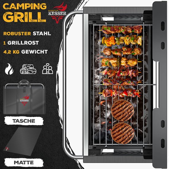 KESSER® Klapgrill - draagbare houtskoolgrill van gepoedercoat staal - met grillmat en draagtas - zwart van KESSER — afbeelding 3
