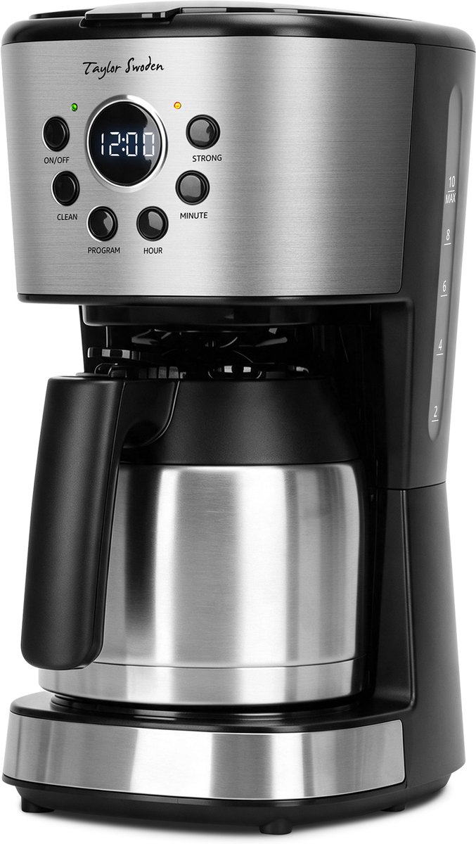 Taylor Swoden Koffiezetapparaat Filterkoffie - Instelbare Sterkte - Warmhoudfunctie - Anti-Drup - 10 koppen - Zwart/rvs