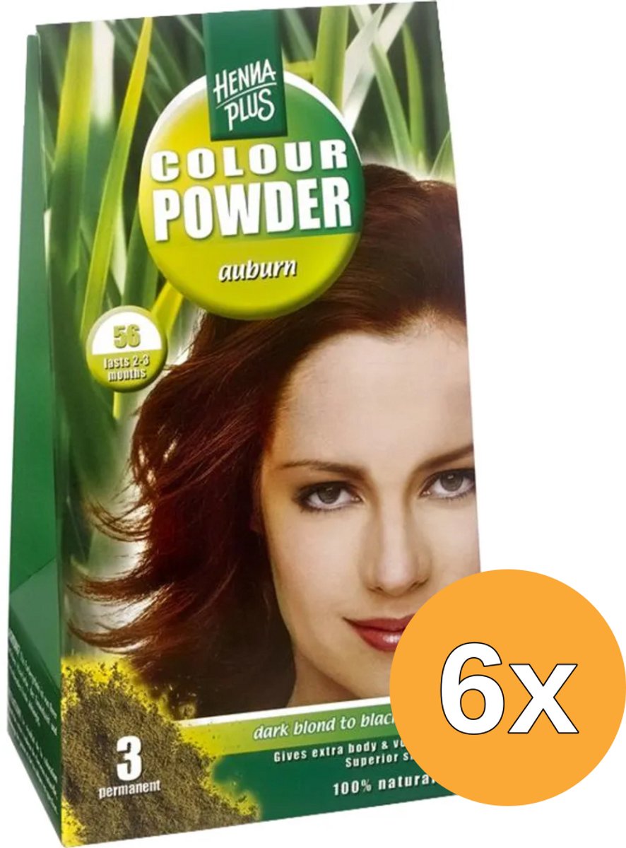 6x Hennaplus Colour Powder 56 Auburn (100 gr)