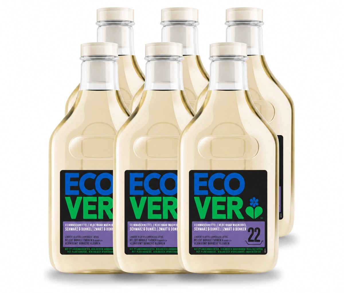 6 x Ecover - Vloeibaar wasmiddel - Zwart & Donker - 1 liter - 22 wasbeurten - Voordeelverpakking - 6 stuks