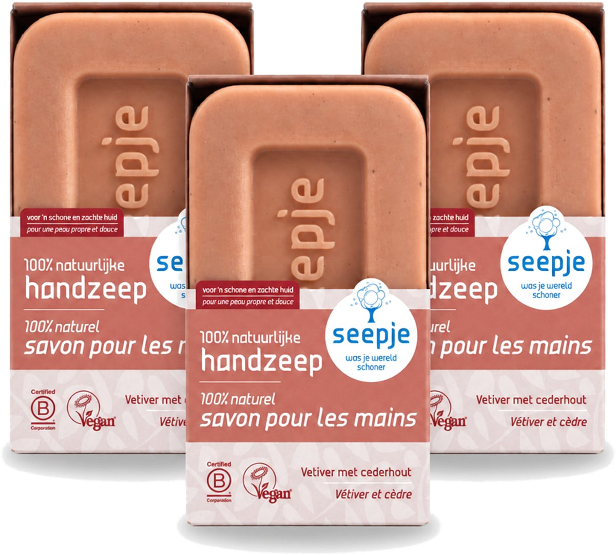 3 x Seepje - Handzeep - Duurzaam & Milieuvriendelijk - Vetiver met Cederhout - 120 gr - Voordeelverpakking - 3 stuks