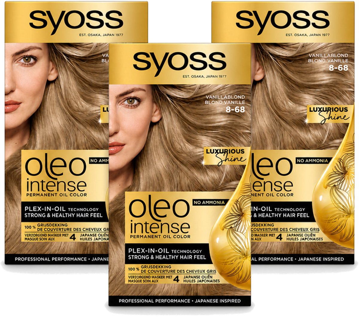 3 x SYOSS - Oleo Intense 8-68 Vanillablond - Haarverf - Zonder Ammoniak - Grijsdekking - Langdurige Kleur - Voordeelverpakking - 3 stuks