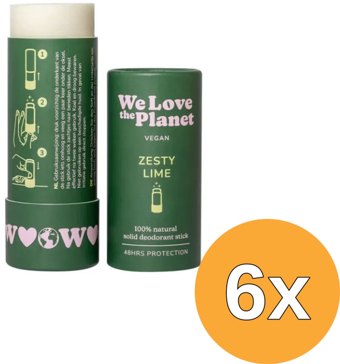 6x We Love The Planet Deodorant Stick - Zesty Lime (Vegan) (40 gr)