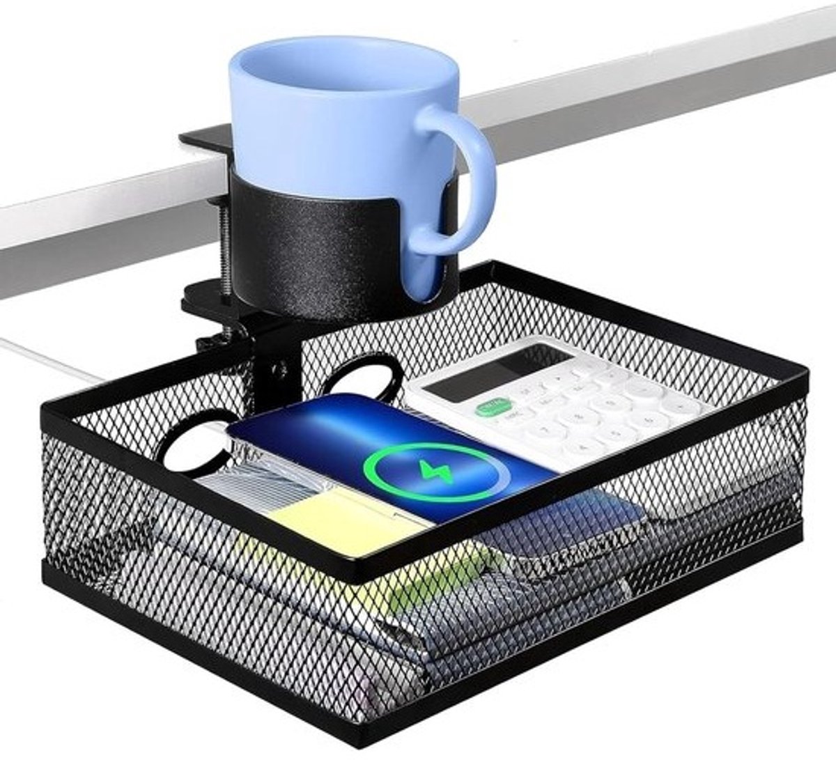 Bureauorganizer - Opbergunit met klem - Werkplek organiseren - 360 graden draaibaar - 18 x 8.4 x 18 cm - Zwart