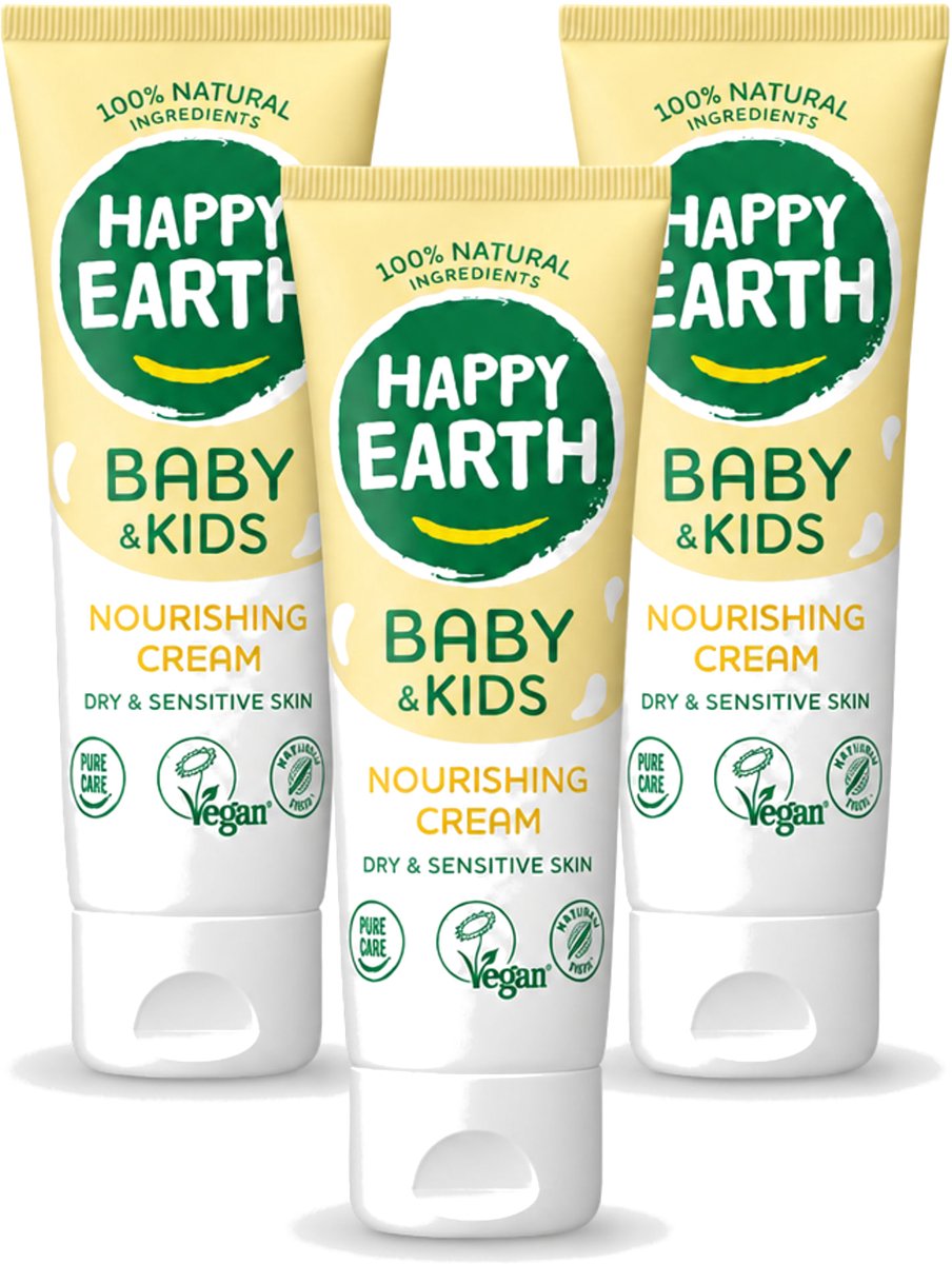 3 x Happy Earth – Nourishing Cream – 100% Natuurlijk Baby & Kids – 75 ml - Voordeelverpakking - 3 stuks